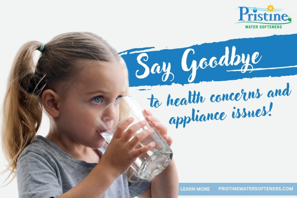 A child girl drinking pure and healthy water from water treatment system