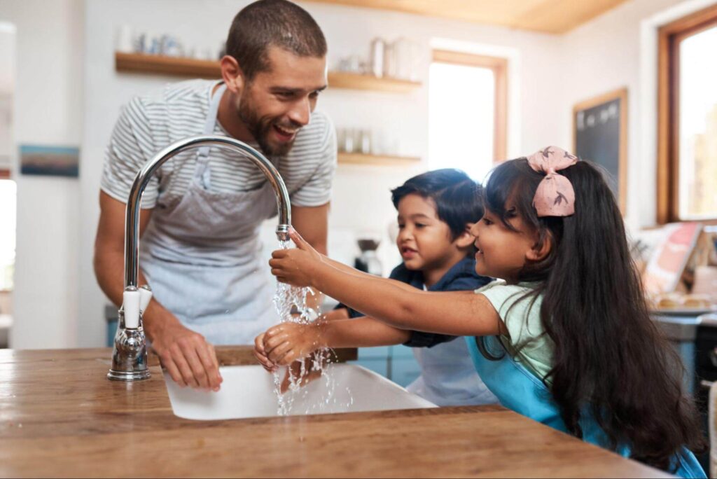 A family using soft water treated by professionals