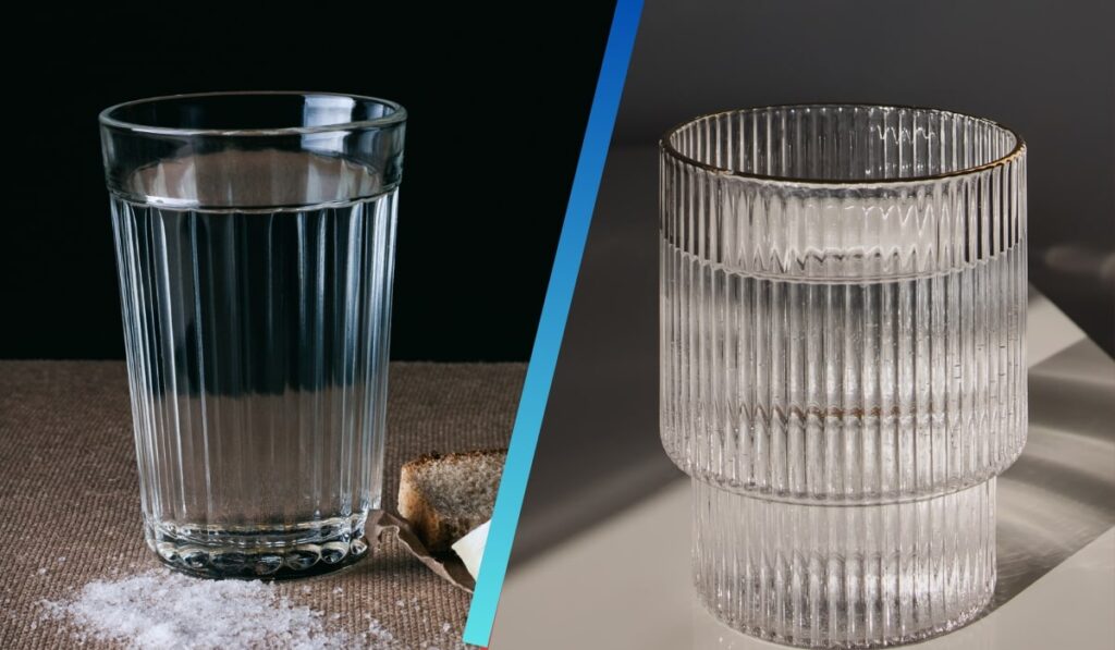 Glasses of salt and salt free water